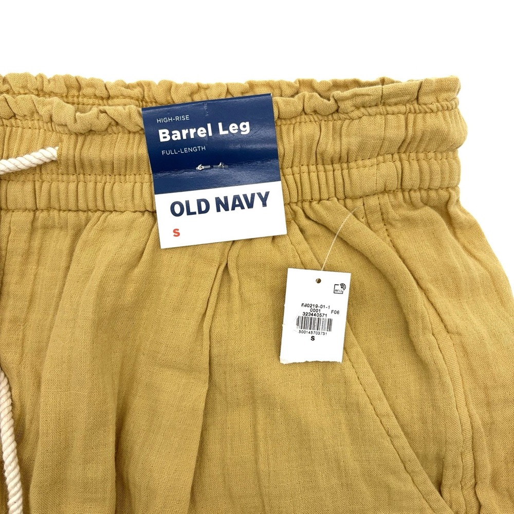 NWT Old Navy Yellow High-Waisted Crinkle Gauze Barrel Full Length Pants Small - Picture 2 of 6